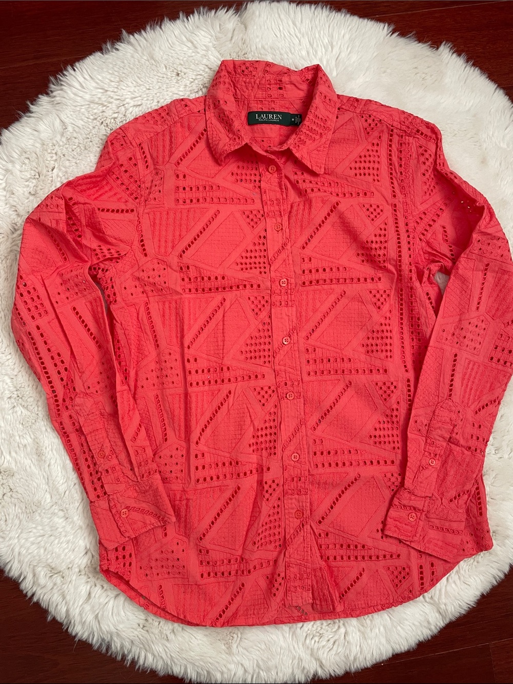 Lauren Ralph Lauren Coral Eyelet Button-Down Shirt